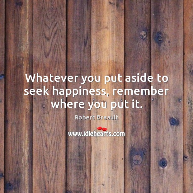 Whatever you put aside to seek happiness, remember where you put it. Robert Breault Picture Quote