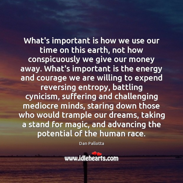 What’s important is how we use our time on this earth, not Dan Pallotta Picture Quote