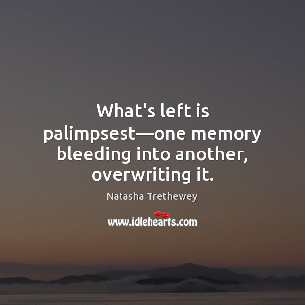 What’s left is palimpsest—one memory bleeding into another, overwriting it. Image
