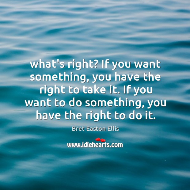 What’s right? If you want something, you have the right to take Bret Easton Ellis Picture Quote
