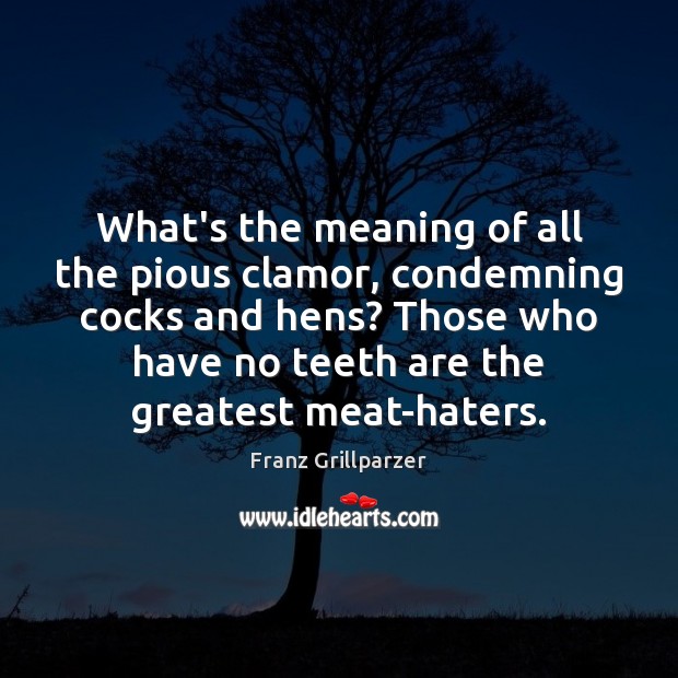 What’s the meaning of all the pious clamor, condemning cocks and hens? Franz Grillparzer Picture Quote