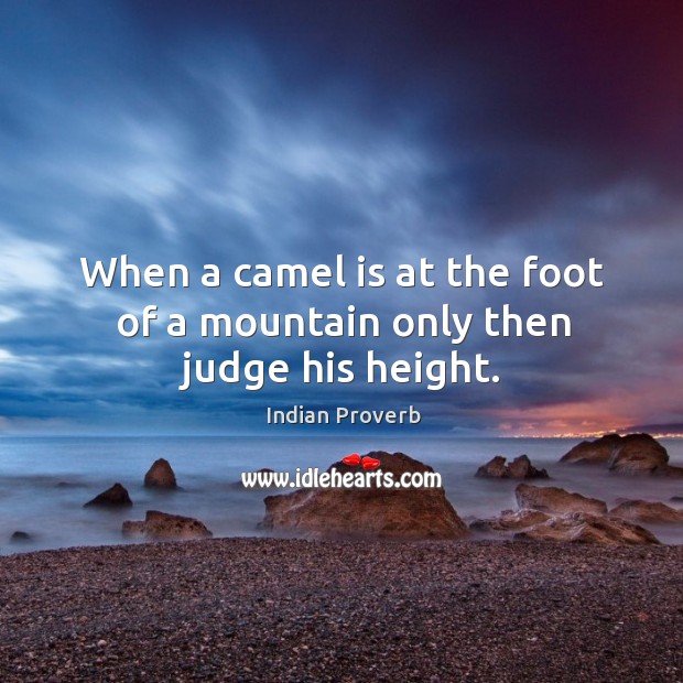 When a camel is at the foot of a mountain only then judge his height. Image