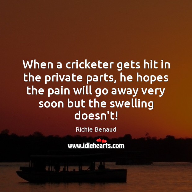 When a cricketer gets hit in the private parts, he hopes the Richie Benaud Picture Quote