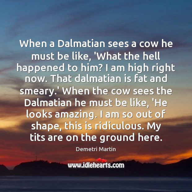 When a Dalmatian sees a cow he must be like, ‘What the Demetri Martin Picture Quote