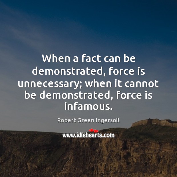 When a fact can be demonstrated, force is unnecessary; when it cannot Robert Green Ingersoll Picture Quote