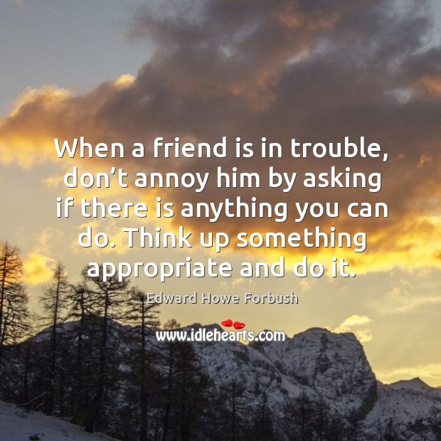 When a friend is in trouble, don’t annoy him by asking if there is anything you can do. Edward Howe Forbush Picture Quote