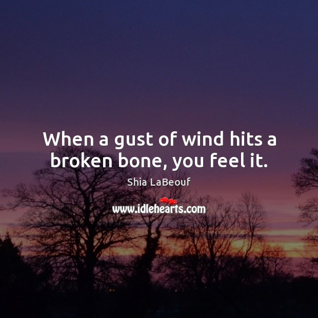 When a gust of wind hits a broken bone, you feel it. Shia LaBeouf Picture Quote