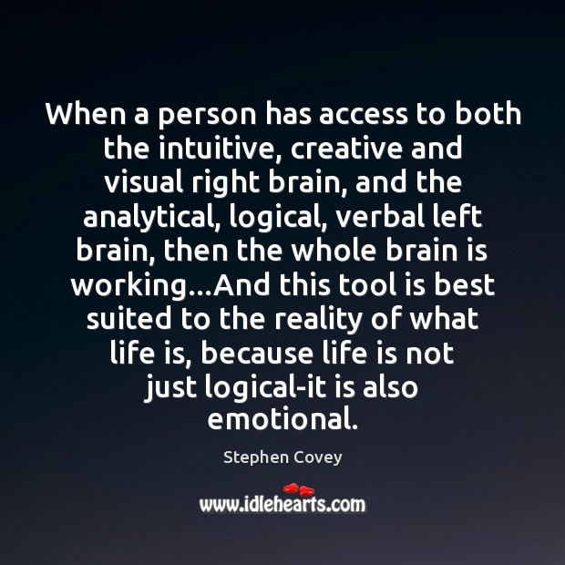 When a person has access to both the intuitive, creative and visual Stephen Covey Picture Quote