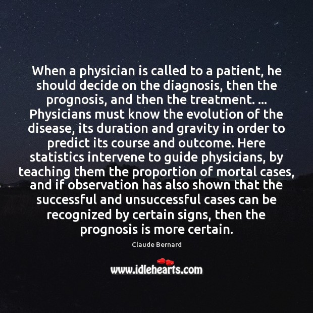 When a physician is called to a patient, he should decide on Claude Bernard Picture Quote