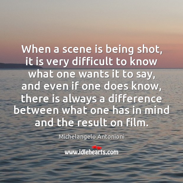 When a scene is being shot, it is very difficult to know Michelangelo Antonioni Picture Quote