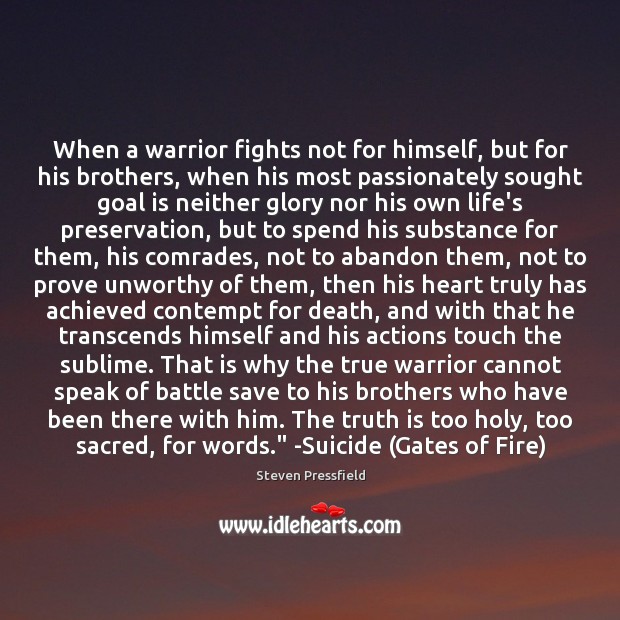 When a warrior fights not for himself, but for his brothers, when Steven Pressfield Picture Quote