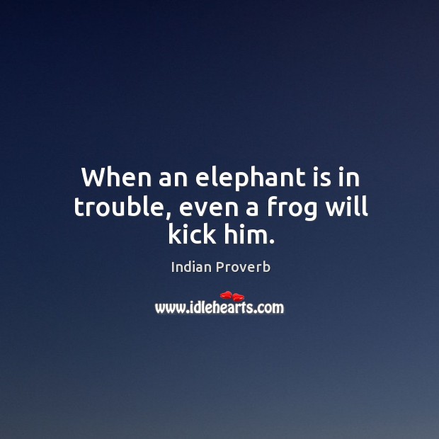 When an elephant is in trouble, even a frog will kick him. Indian Proverbs Image