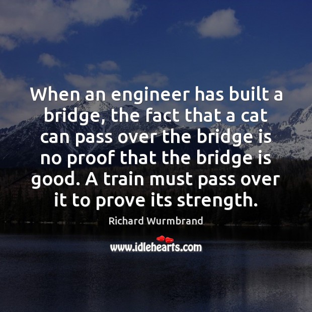 When an engineer has built a bridge, the fact that a cat Richard Wurmbrand Picture Quote