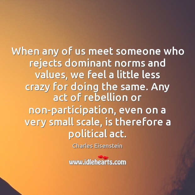 When any of us meet someone who rejects dominant norms and values, Charles Eisenstein Picture Quote