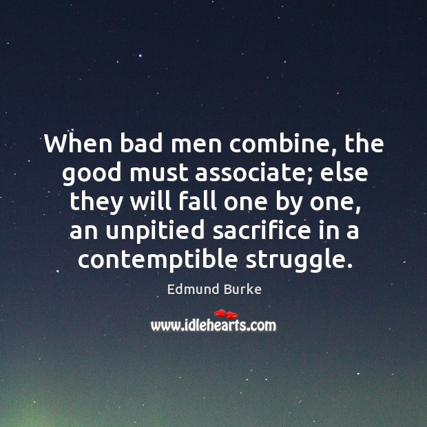 When bad men combine, the good must associate; else they will fall one by one Image
