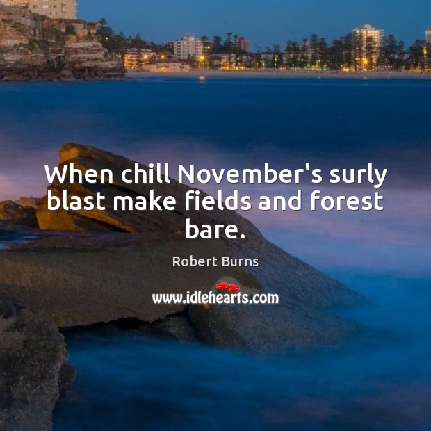When chill November’s surly blast make fields and forest bare. Robert Burns Picture Quote
