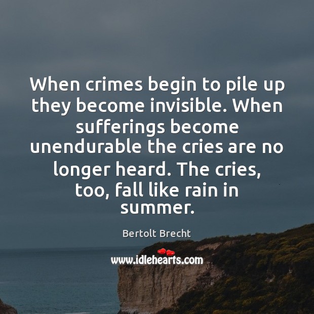 When crimes begin to pile up they become invisible. When sufferings become Image