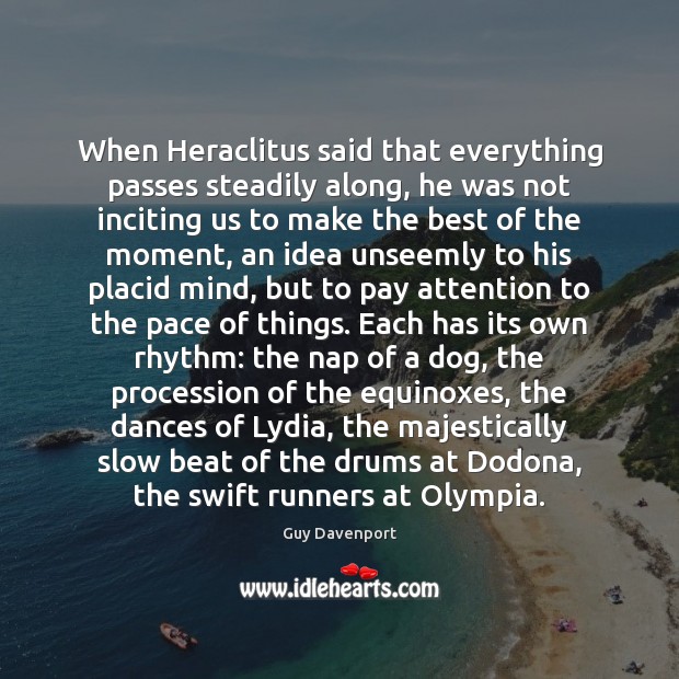 When Heraclitus said that everything passes steadily along, he was not inciting Guy Davenport Picture Quote