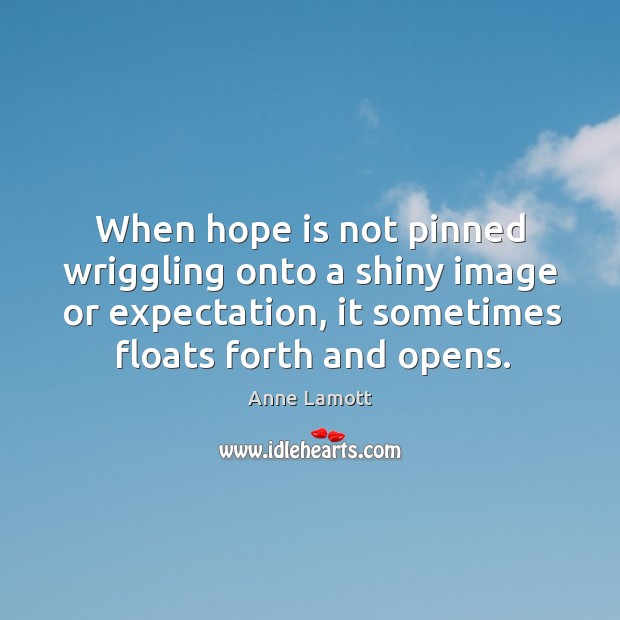 When hope is not pinned wriggling onto a shiny image or expectation, it sometimes floats forth and opens. Anne Lamott Picture Quote