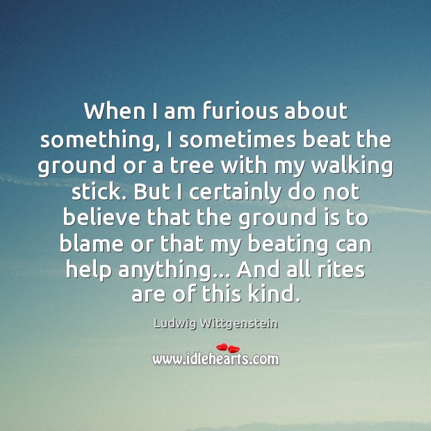 When I am furious about something, I sometimes beat the ground or Ludwig Wittgenstein Picture Quote