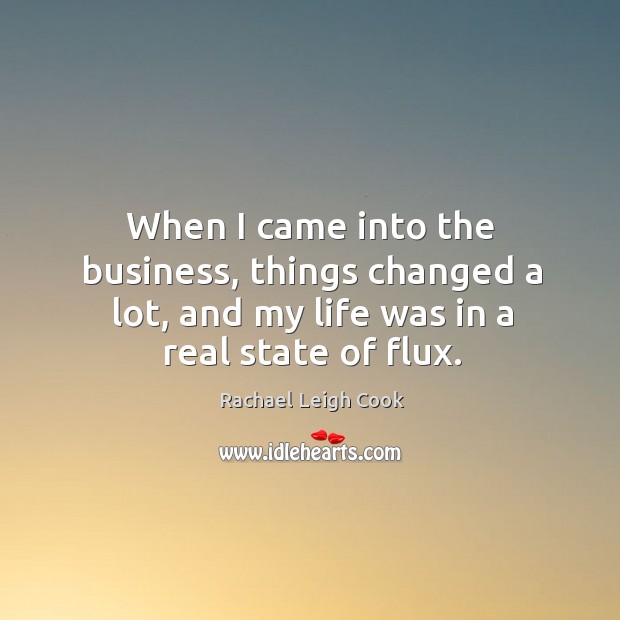 When I came into the business, things changed a lot, and my life was in a real state of flux. Rachael Leigh Cook Picture Quote