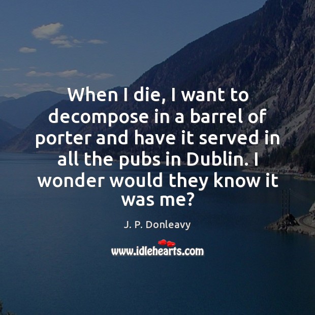 When I die, I want to decompose in a barrel of porter J. P. Donleavy Picture Quote