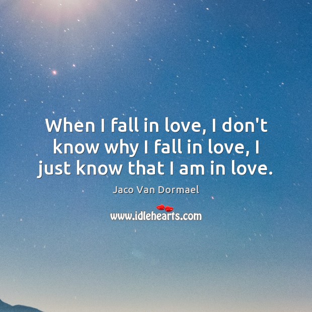 When I fall in love, I don’t know why I fall in love, I just know that I am in love. Jaco Van Dormael Picture Quote