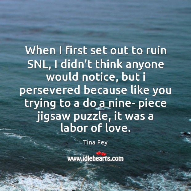 When I first set out to ruin SNL, I didn’t think anyone Tina Fey Picture Quote