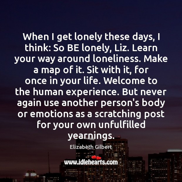 When I get lonely these days, I think: So BE lonely, Liz. Elizabeth Gilbert Picture Quote