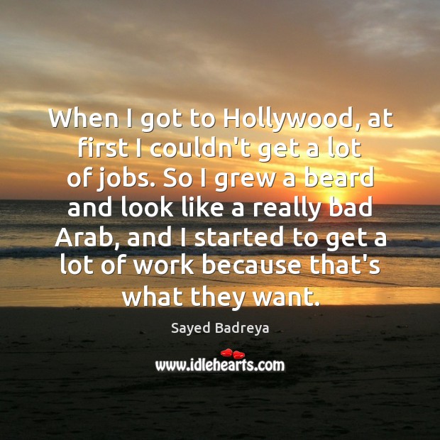 When I got to Hollywood, at first I couldn’t get a lot Sayed Badreya Picture Quote