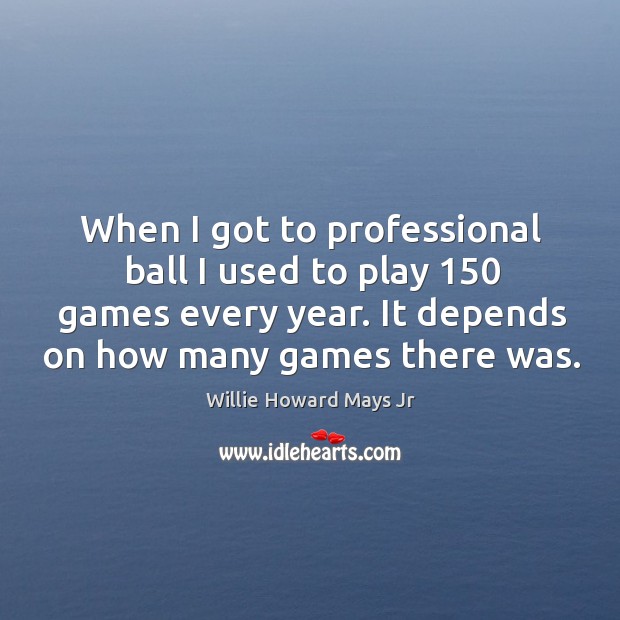 When I got to professional ball I used to play 150 games every year. It depends on how many games there was. Willie Howard Mays Jr Picture Quote