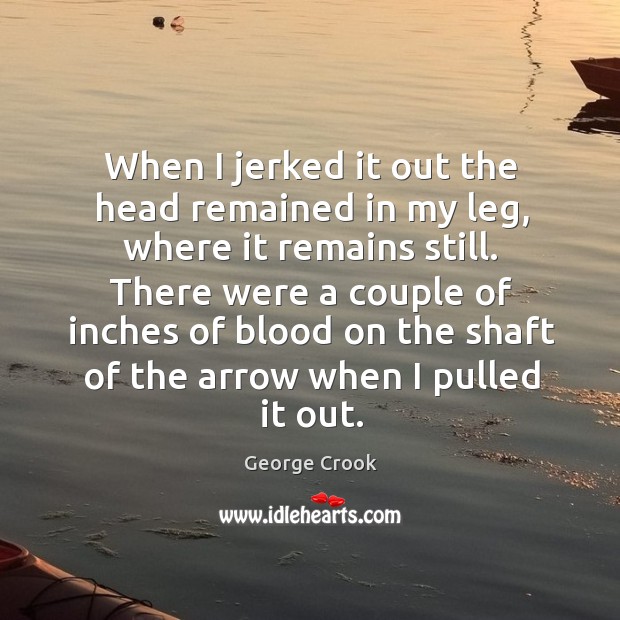When I jerked it out the head remained in my leg, where it remains still. George Crook Picture Quote