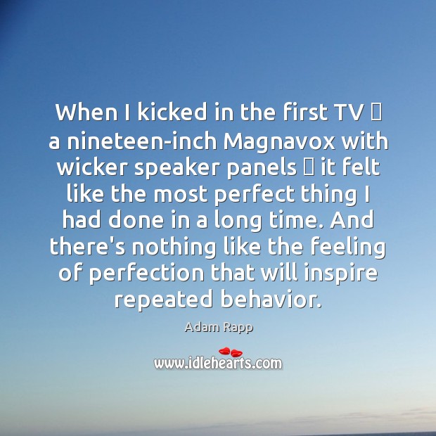 When I kicked in the first TV  a nineteen-inch Magnavox with wicker Adam Rapp Picture Quote