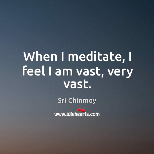 When I meditate, I feel I am vast, very vast. Sri Chinmoy Picture Quote