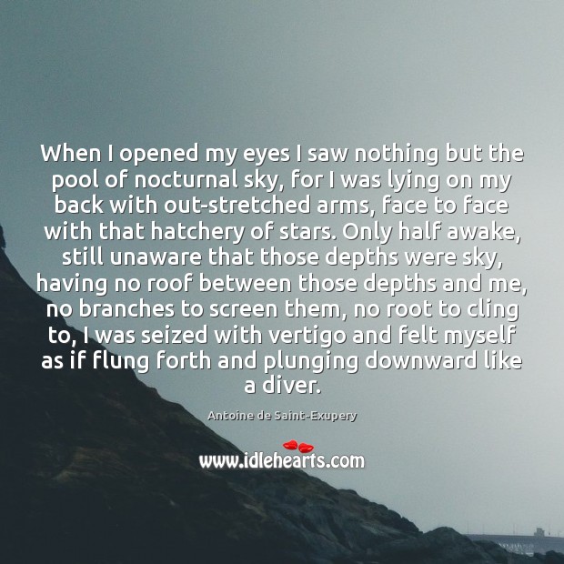 When I opened my eyes I saw nothing but the pool of Antoine de Saint-Exupery Picture Quote