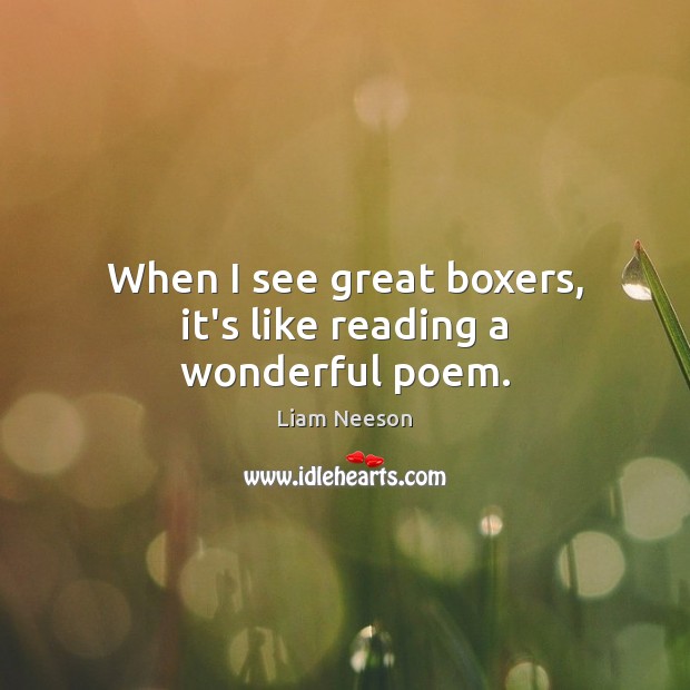 When I see great boxers, it’s like reading a wonderful poem. Liam Neeson Picture Quote