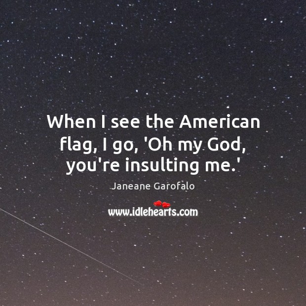 When I see the American flag, I go, ‘Oh my God, you’re insulting me.’ Janeane Garofalo Picture Quote