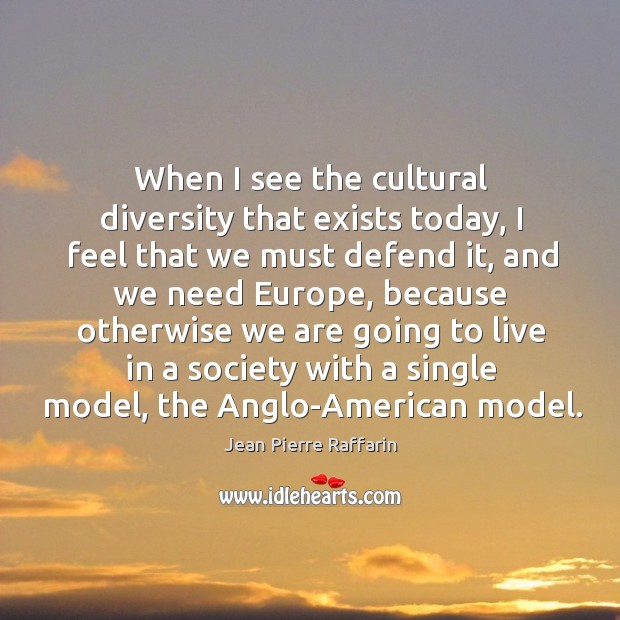 When I see the cultural diversity that exists today, I feel that we must defend it Jean Pierre Raffarin Picture Quote