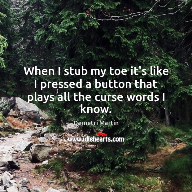 When I stub my toe it’s like I pressed a button that plays all the curse words I know. Demetri Martin Picture Quote
