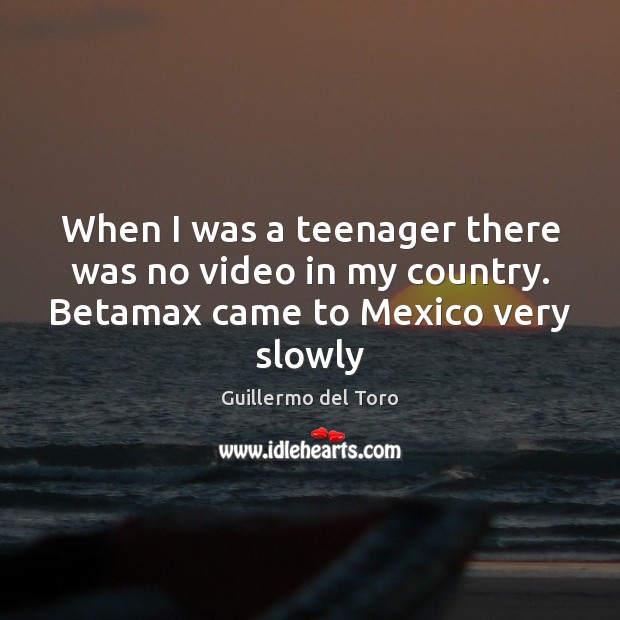 When I was a teenager there was no video in my country. Betamax came to Mexico very slowly Guillermo del Toro Picture Quote
