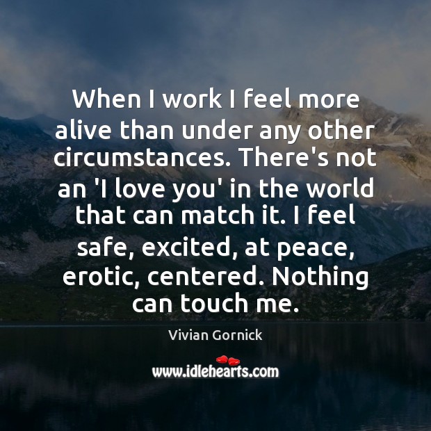 When I work I feel more alive than under any other circumstances. Vivian Gornick Picture Quote