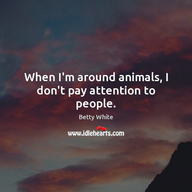 When I’m around animals, I don’t pay attention to people. Betty White Picture Quote