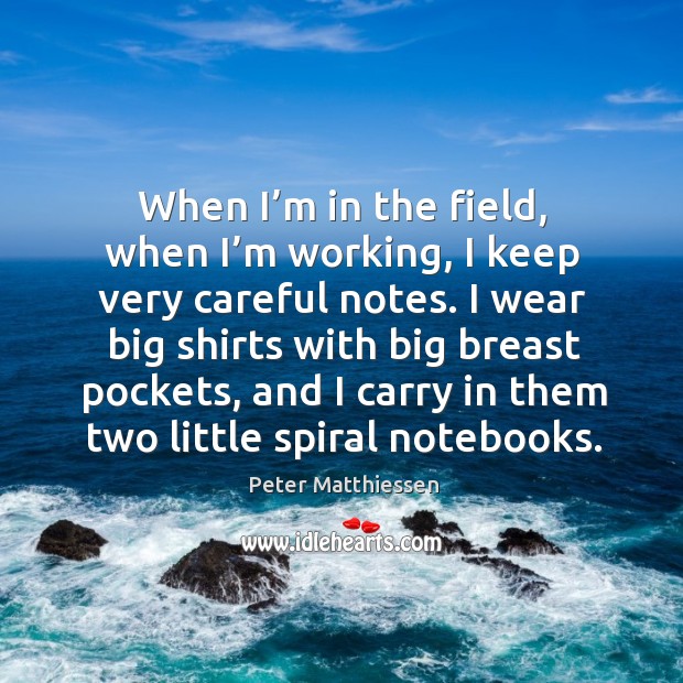 When I’m in the field, when I’m working, I keep very careful notes. Peter Matthiessen Picture Quote