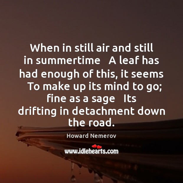 When in still air and still in summertime   A leaf has had Howard Nemerov Picture Quote