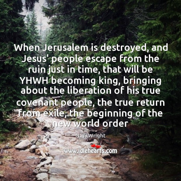 When Jerusalem is destroyed, and Jesus’ people escape from the ruin just N. T. Wright Picture Quote