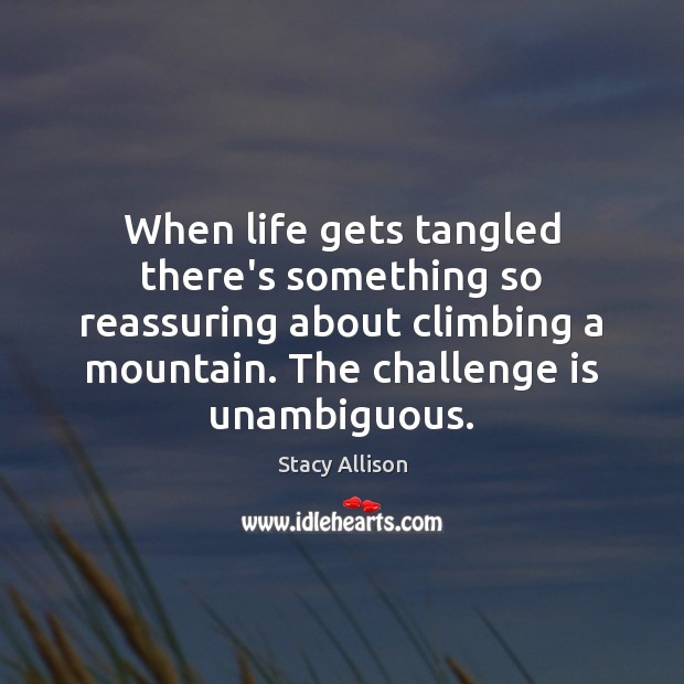 When life gets tangled there’s something so reassuring about climbing a mountain. Challenge Quotes Image