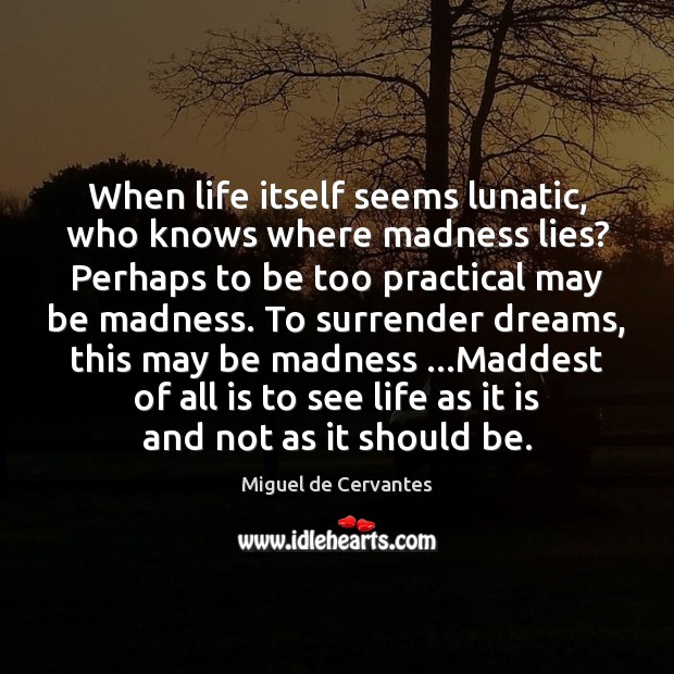 When life itself seems lunatic, who knows where madness lies? Perhaps to Miguel de Cervantes Picture Quote