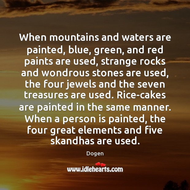 When mountains and waters are painted, blue, green, and red paints are Image
