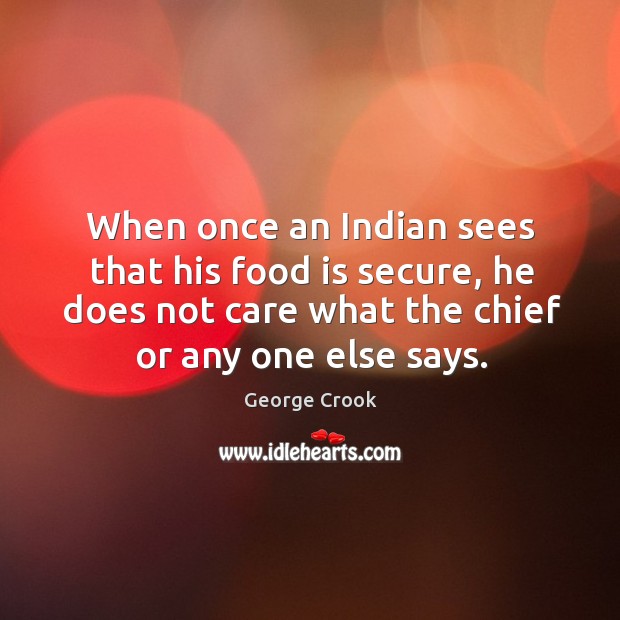 When once an indian sees that his food is secure, he does not care what the chief or any one else says. George Crook Picture Quote