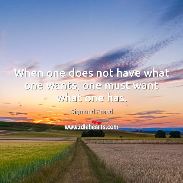 When one does not have what one wants, one must want what one has. Sigmund Freud Picture Quote